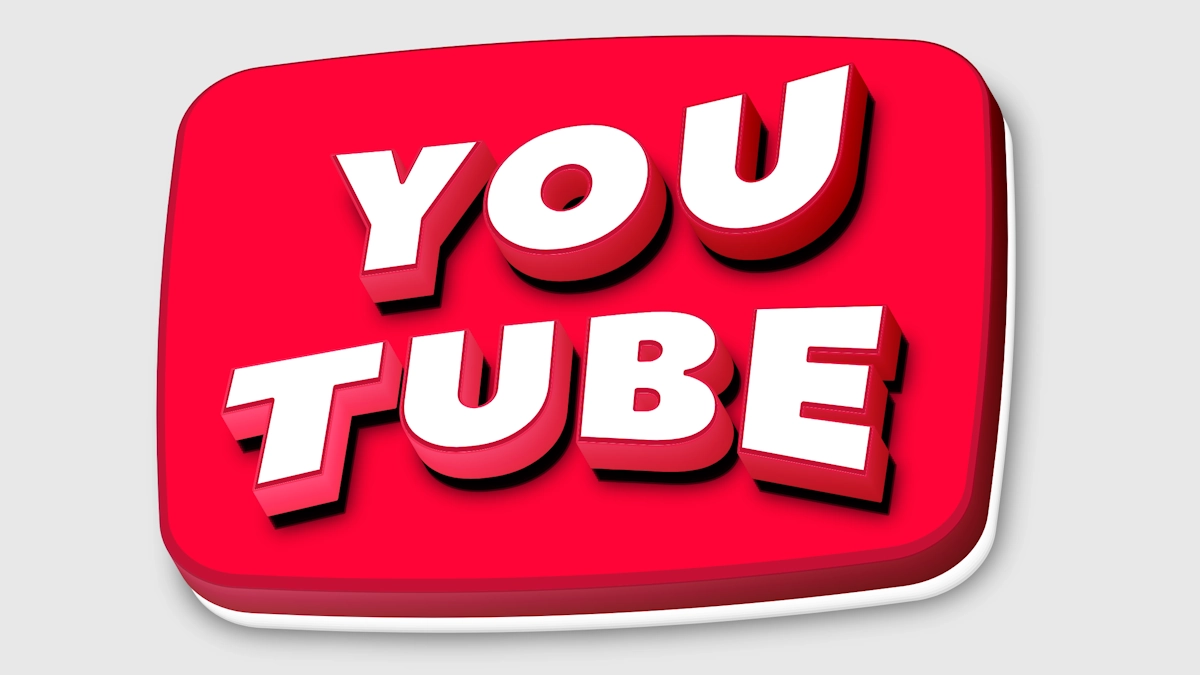 3D text trắng trên tấm đỏ kiểu nút YouTube