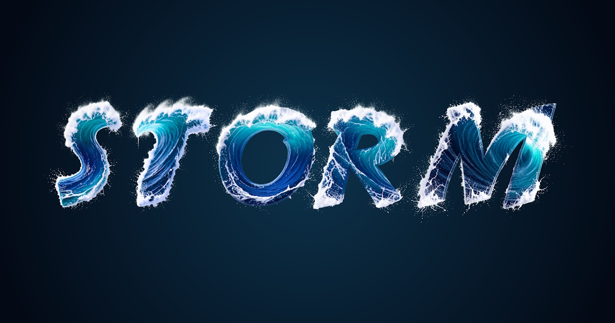 Văn bản nước: ví dụ tạo phông chữ 3D từ sóng biển và bọt nước