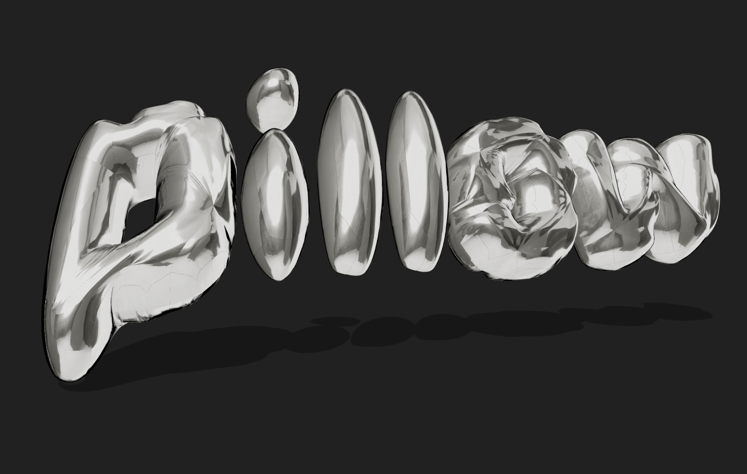 3D text phồng chrome. Font theo phong cách gối.
