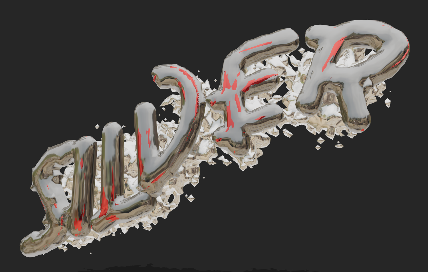 3D text theo phong cách chrome bong tróc. Font 3D grunge.