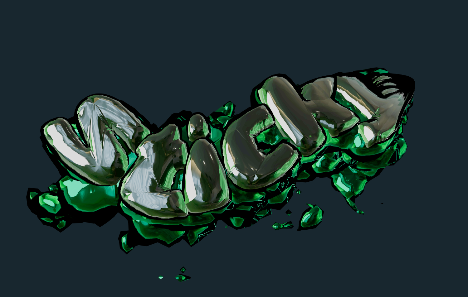 3D text theo phong cách thủy tinh xanh nóng chảy. Dòng chữ đẹp.