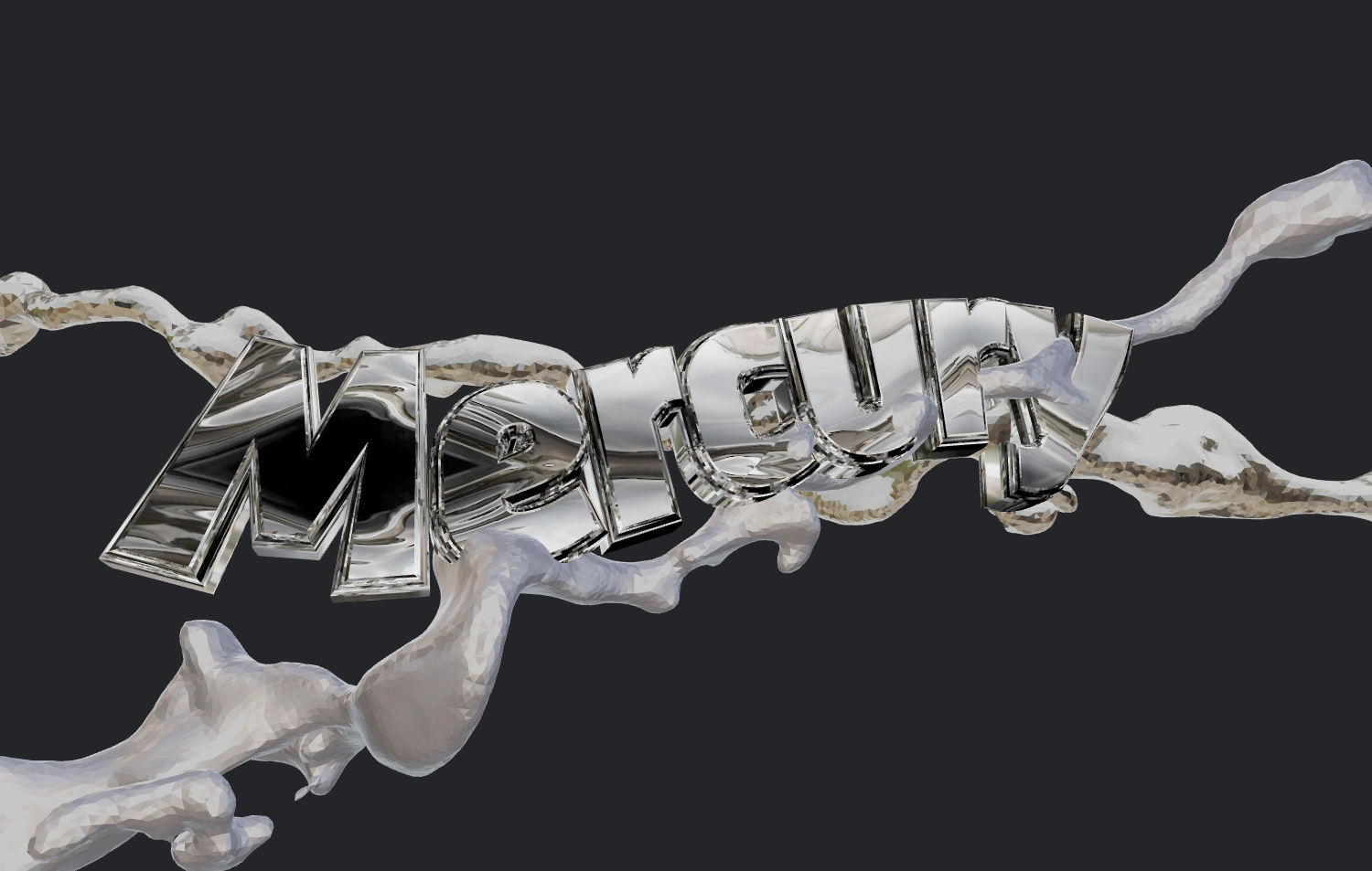 Font 3D chrome với giọt nước. Hiệu ứng kim loại lỏng.
